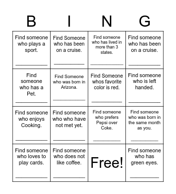 Find Someone Who Bingo Card