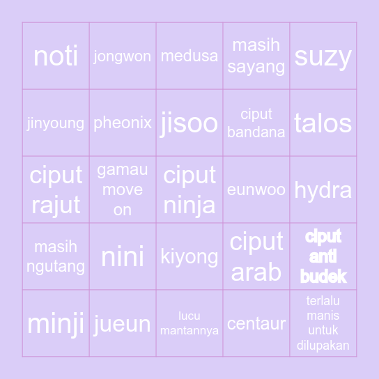 jyun ☆～（ゝ。∂） Bingo Card