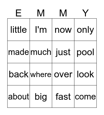SIGHT WORDS Bingo Card