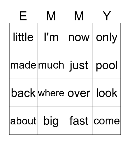SIGHT WORDS Bingo Card