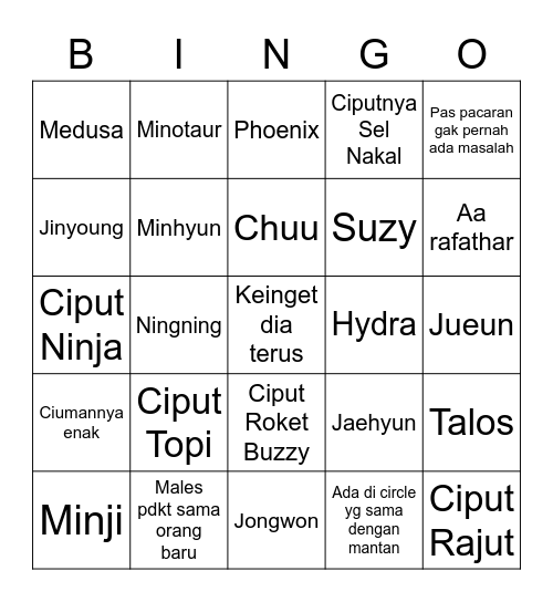 Bingonya Jijijinyoung Bingo Card