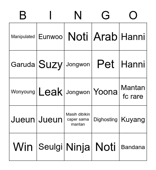 231EUNWOO Bingo Card