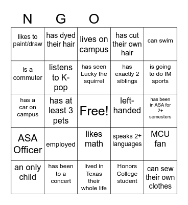 ASA BINGO Card