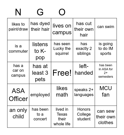 ASA BINGO Card