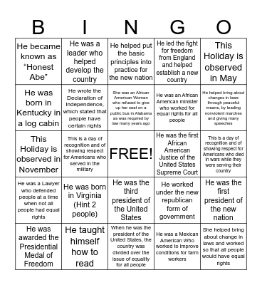 Americans who made Contributions/Days to Remember  Bingo Card