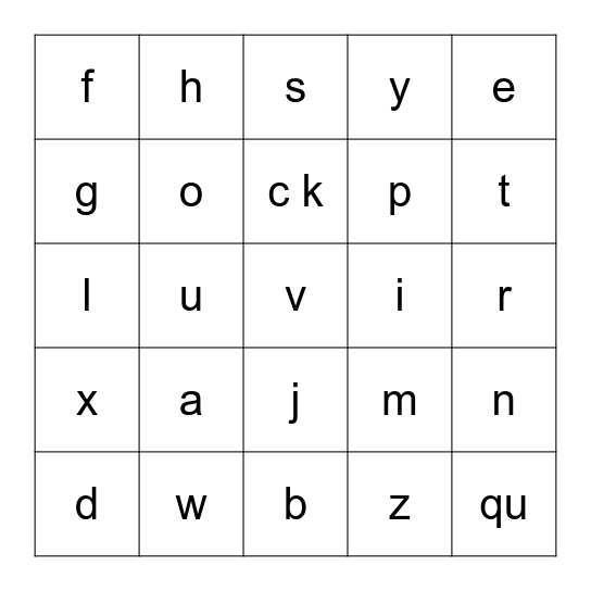 Letter Sounds Bingo Card