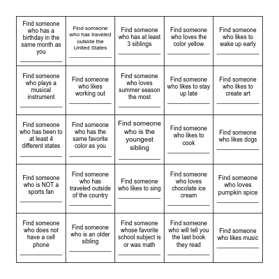 FIND A FRIEND Bingo Card