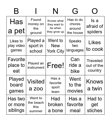 First Day of School Bingo Card