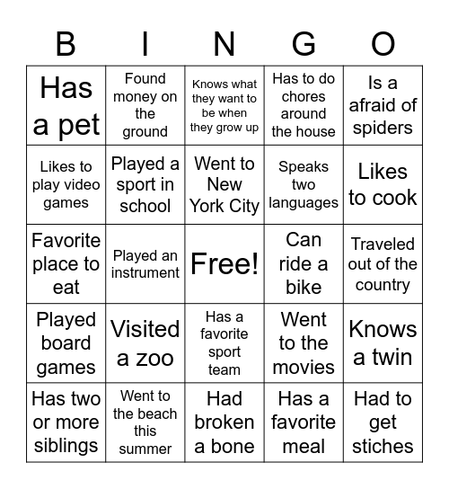 First Day of School Bingo Card