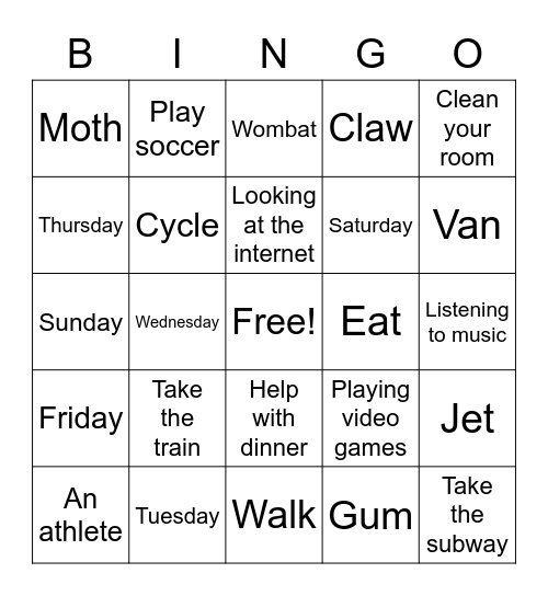 C4 Lesson 21 Bingo Card