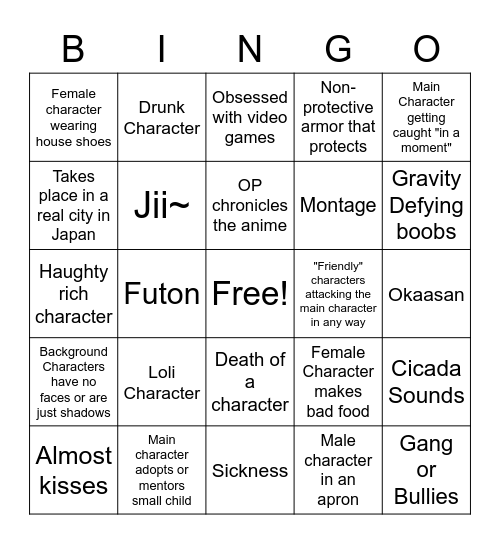 Anime Bingo Card