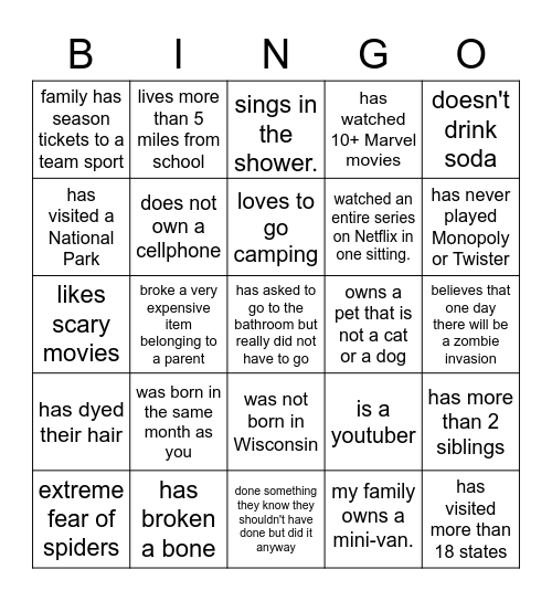 OLYMPIAN Bingo Card