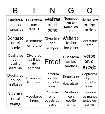 Reflexivos Bingo Card