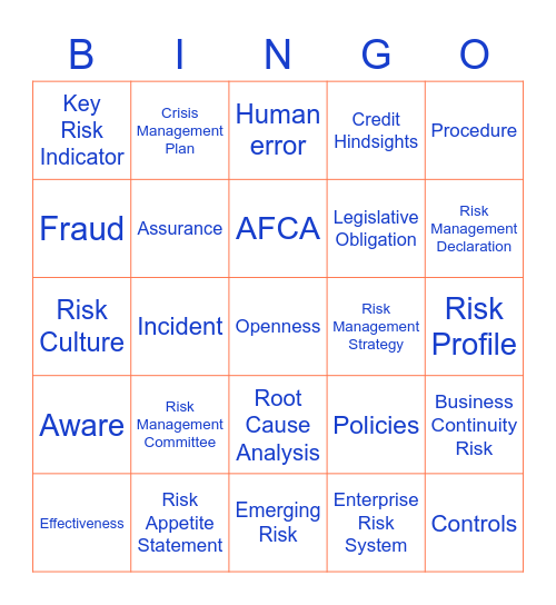 Risk Awareness Week Bingo Card