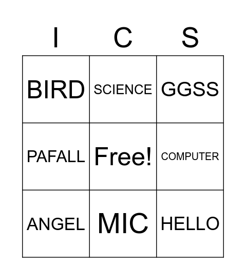 ICS-P Bingo Card