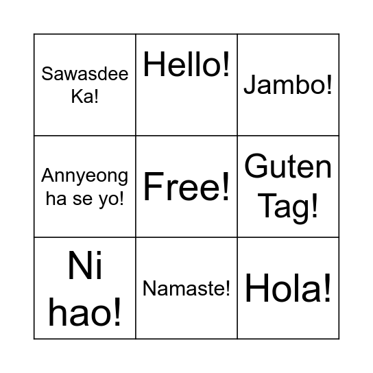 Let's Say___! Bingo Card