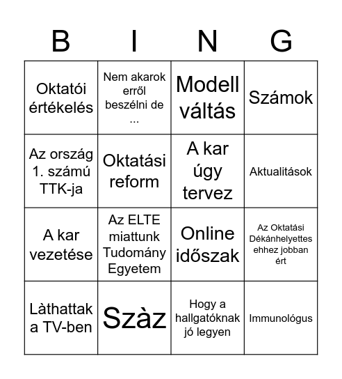 Kacskó BINGO Card