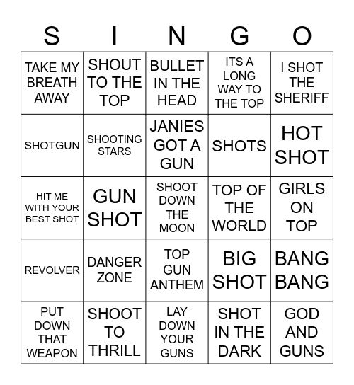 766 TOP - GUN Bingo Card