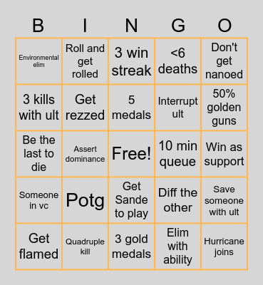 Overwatch Bingo Card