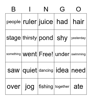 1st Grade - Unit 5 Bingo Card