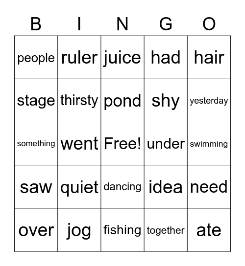 1st Grade - Unit 5 Bingo Card