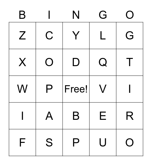 Private B Bingo Card