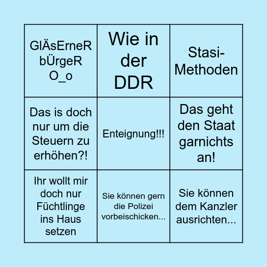 Dinge die Menschen sagen, die für den Zensus ausgewählt wurden Bingo Card