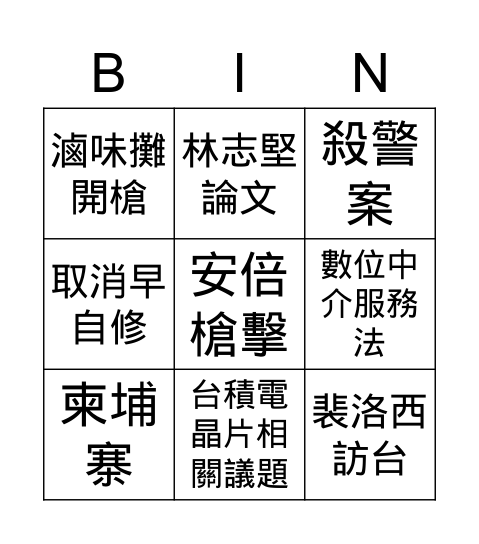 209 世界咖啡館 Bingo Card