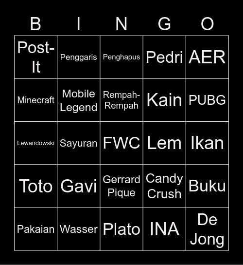 Sui He Bingo Card