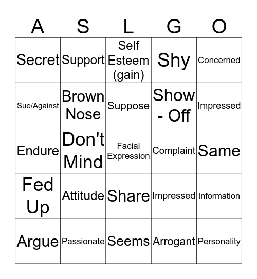 Let's Talk About Our Feelings List 3 Bingo Card