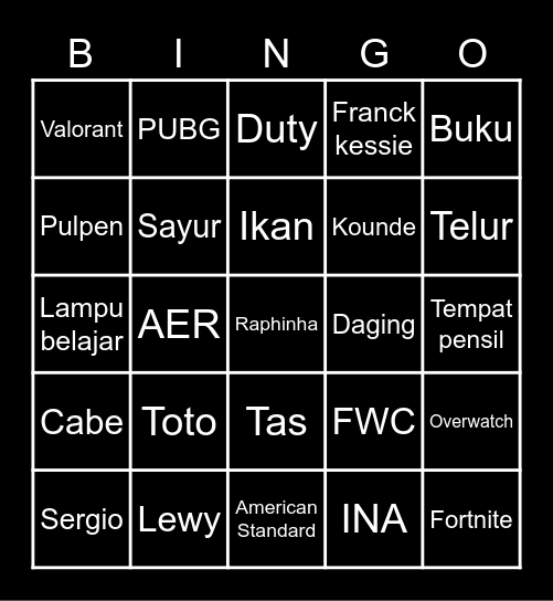 Untitled Bingo Card