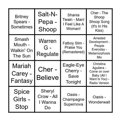 The Prince Music Bingo - 90's Round Bingo Card