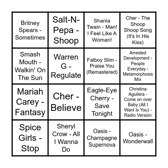 The Prince Music Bingo - 90's Round Bingo Card