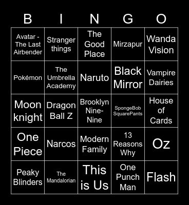 TV SHOWS BINGO Card