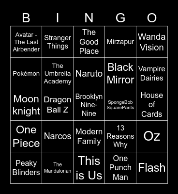 TV SHOWS BINGO Card