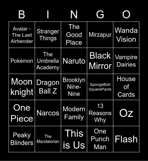 TV SHOWS BINGO Card