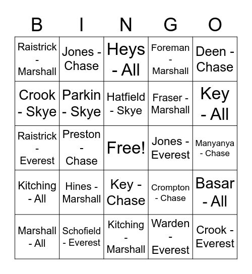 Ayshah - 31st August Bingo Card