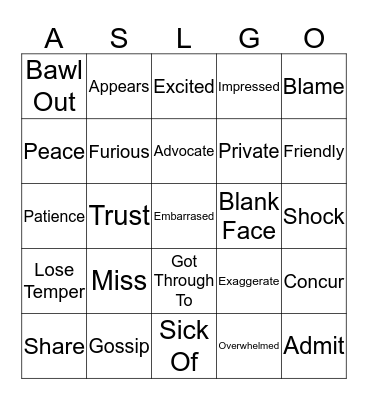Let's Talk About Our Feelings List 4 Bingo Card