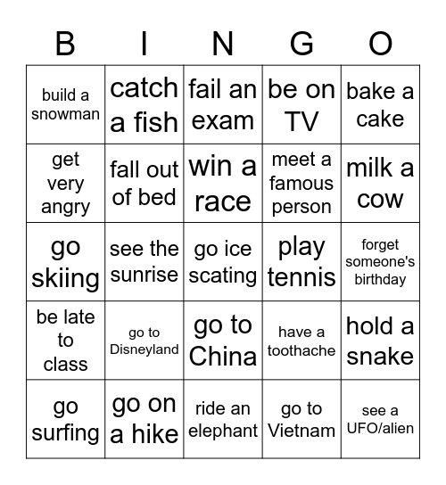 Past Perfect Bingo Card