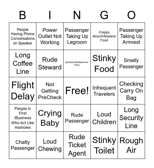 Air Travel Bingo Card