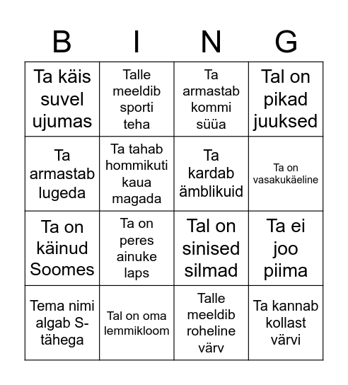 Tutvumisbingo Card