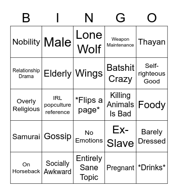 Arabel Square (check one per character) Bingo Card