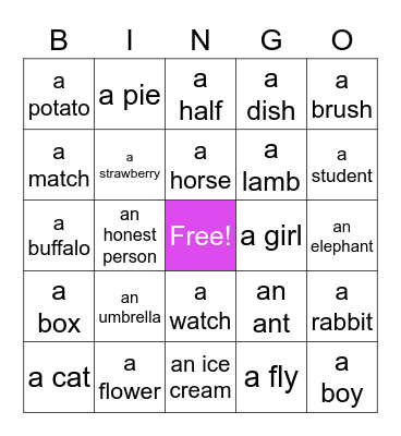 Nouns Bingo Card