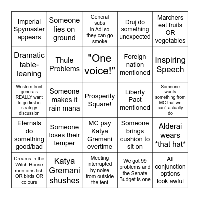 Vigilance Game: Military Council Bingo Card
