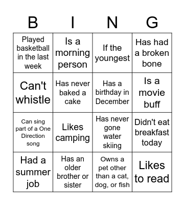 Getting to Know You Bingo Card