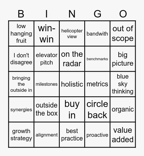 Buzzword Bingo Card