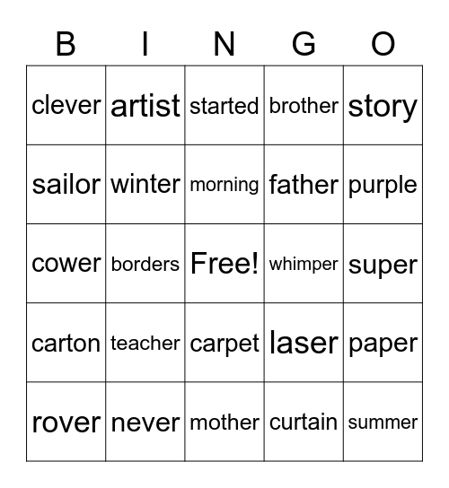 r-controlled Bingo Card