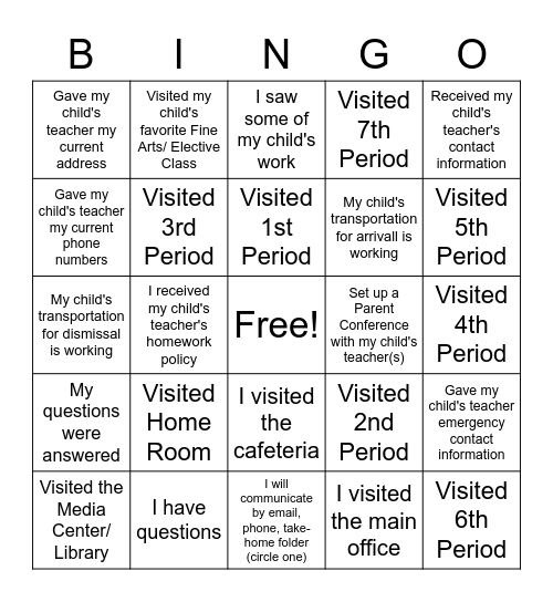 Open House Bingo Passport Bingo Card