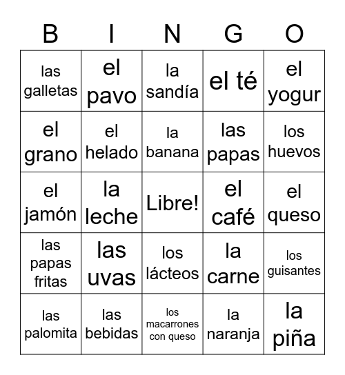 La Comida Bingo Card