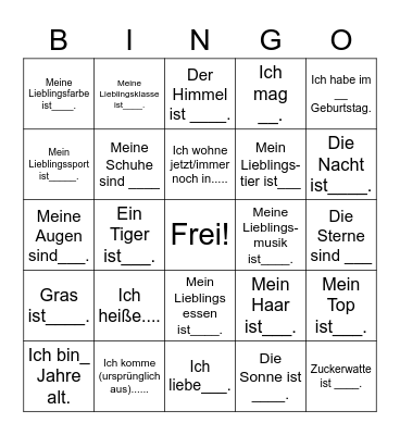 Ich stelle mich vor Bingo Card